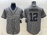 Men's Green Bay Packers #12 Aaron Rodgers Grey Gridiron With Patch Cool Base Stitched Baseball Jersey,baseball caps,new era cap wholesale,wholesale hats
